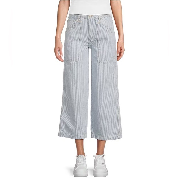 🌟LAST ONE! FREE PEOPLE Piper Mid-Rise Crop Wide-Leg Jeans in Worn Railroad - Picture 7 of 12